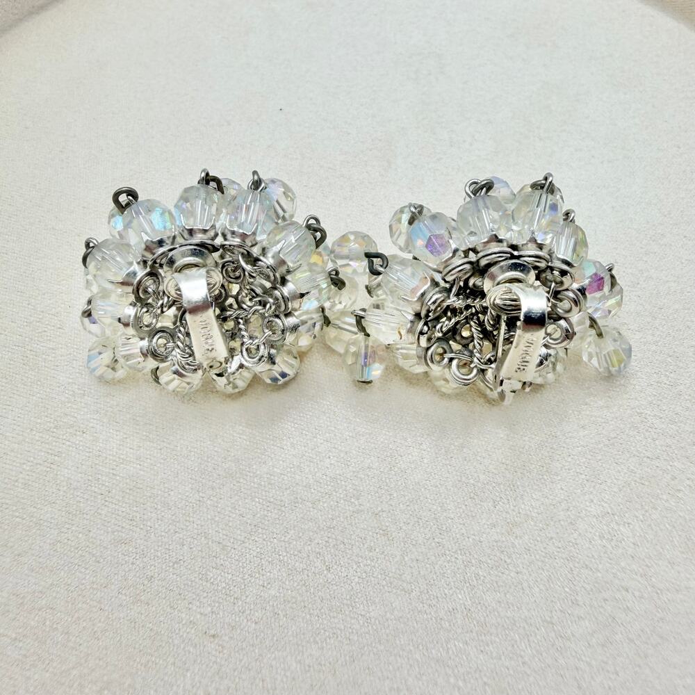 VTG VOGUE Rare Vintage 1960's Glass Crystal Aurora Borealis Waterfall Earrings - Picture 9 of 16